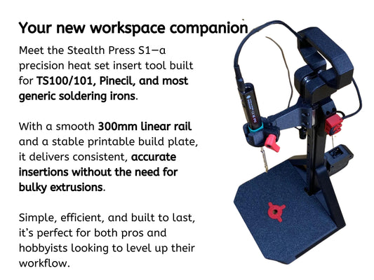 Stealth Press 1S – Precision Heat Set Insert Tool for 3D Printing Enthusiasts